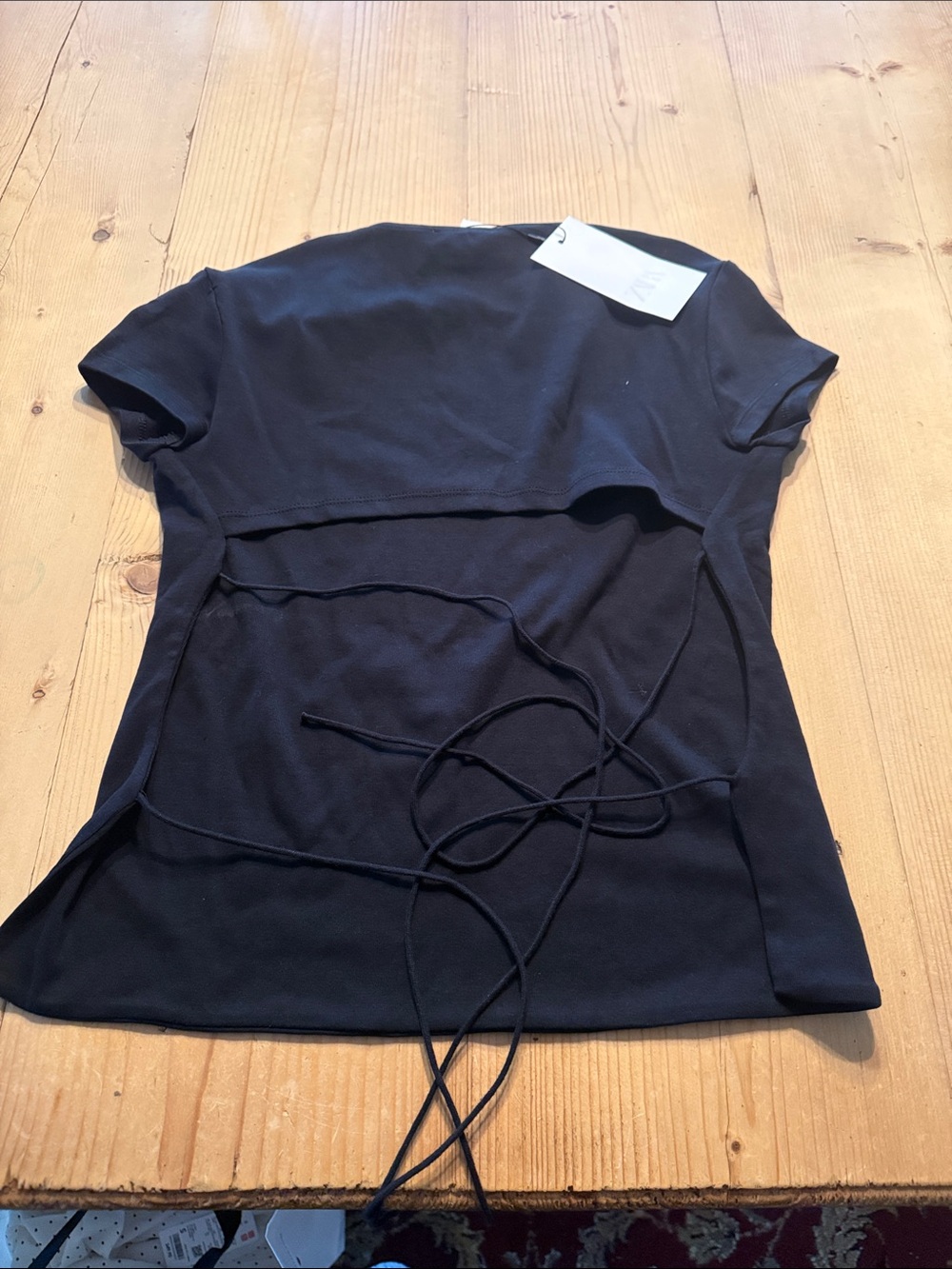 Zara Black Short-Sleeve Tie-Back Crop Top with Straps